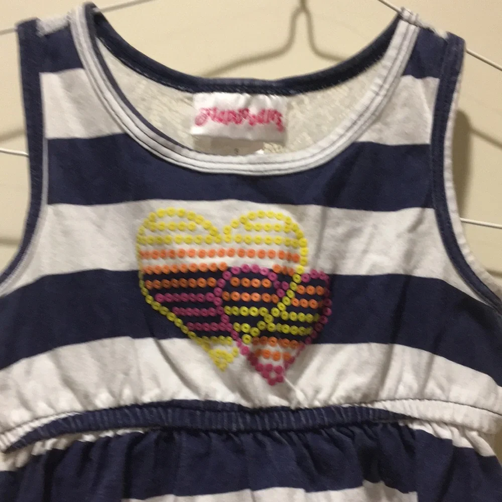 Flapdoodles girls striped sleeveless hi/lo dress rainbow heart appliqué size 5